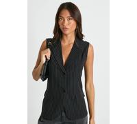 boohoo Women's Pinstripe Longline Tailored Waistcoat in Black | Size: 14
