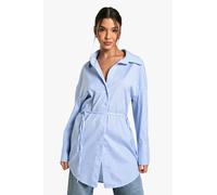 boohoo Women's Pinstripe Oversized Tie Detail Shirt in Light Blue | Size: 6