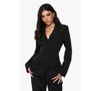 boohoo Women's Pinstripe Structured Tailored Blazer in Black | Size: 10