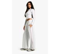 boohoo Women's Piping Detail Straight Leg Jogger Pants in Ash Grey | Size: Large