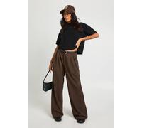 boohoo Women's Pleat Detail Wide Leg Trouser in Chocolate | Size: Large/XL