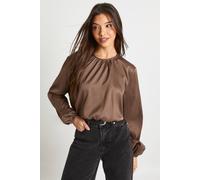 boohoo Women's Pleated Balloon Sleeve Top in Espresso | Size: 16