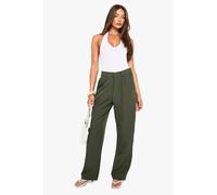 boohoo Women's Pleated Front Woven Straight Leg Trouser in Khaki | Size: 8