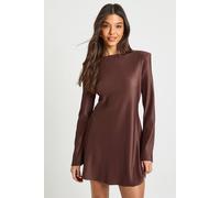 boohoo Women's Plisse Flared Sleeve Mini Dress in Chocolate | Size: 10