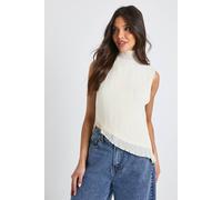 boohoo Women's Plisse High Neck Blouse in Cream | Size: 16