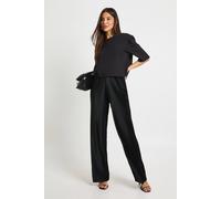 boohoo Women's Plisse Mid Rise Wide Leg Trouser in Black | Size: 16