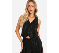 boohoo Women's Plisse Relaxed Fit Waistcoat in Black | Size: 10