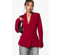 boohoo Women's Plunge Tailored Fitted Blazer in Berry | Size: 14