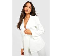 boohoo Women's Plunge Tailored Fitted Blazer in Ivory | Size: 10