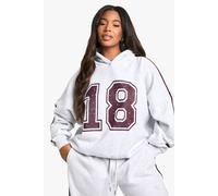 boohoo Women's Plus 18 Print Side Striped Oversized Hoodie in Ash Grey | Size: 16