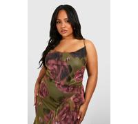 boohoo Women's Plus Abstract Floral Mesh Cowl Bodysuit in Khaki | Size: 26