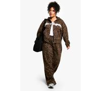 boohoo Women's Plus All Over Leopard Straight Leg Jogger Pants | Size: 16