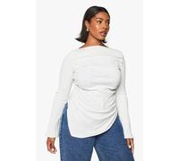 boohoo Women's Plus Asymmetric Flared Sleeve Long Sleeve Top in Cream | Size: 26