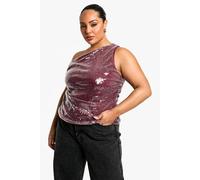 boohoo Women's Plus Asymmetric Neckline Ruched Top in Malbec | Size: 18