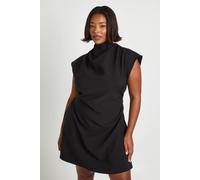 boohoo Women's Plus Asymmetric Ruched Cap Sleeve Shift Dress in Black | Size: 28