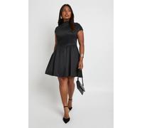 boohoo Women's Plus Asymmetric Waistband Skater Dress in Black | Size: 16
