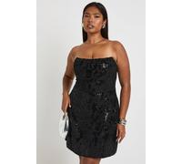 boohoo Women's Plus Bandeau Structured Velvet Lace Demask Skater Mini Dress in Black | Size: 28