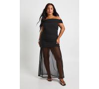 boohoo Women's Plus Bardot Ruched Maxi Dress in Black | Size: 16