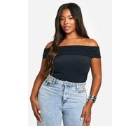 boohoo Women's Plus Bardot Ruched Top in Black | Size: 26