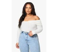 boohoo Women's Plus Bardot Twist Knot Detail Bodysuit in Cream | Size: 22