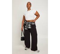 boohoo Women's Plus Basic Fold Over Waistband Flared Legging Pants in Black | Size: 18