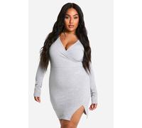 boohoo Women's Plus Basic Jersey Wrap Dress in Grey Marl | Size: 18