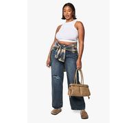 boohoo Women's Plus Basics Ripped Knee Boyfriend Jeans in Vintage Blue | Size: 20