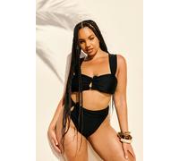 boohoo Women's Plus Bead Trim High Waisted Bikini Set in Black | Size: 22