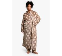 boohoo Women's Plus Bear Fleece Maxi Dressing Gown in Brown | Size: 16/18