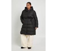 boohoo Women's Plus Belted Longline Puffer Jacket in Black | Size: 28