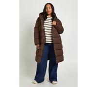 boohoo Women's Plus Belted Longline Puffer Jacket in Chocolate | Size: 16