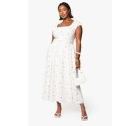 boohoo Women's Plus Bengaline Ditsy Midi Skater Dress in Ivory | Size: 16