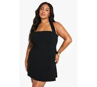 boohoo Women's Plus Bengaline Halterneck Mini Dress in Black | Size: 24