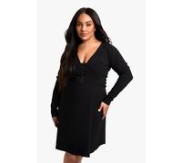 boohoo Women's Plus Bengaline Hook & Eye Skater Dress in Black | Size: 16