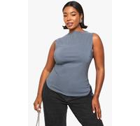 boohoo Women's Plus Bengaline Ruched Asymmetric Hem Top in Slate | Size: 28