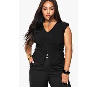 boohoo Women's Plus Bengaline Ruched Sleeveless Hook & Eye Top in Black | Size: 24