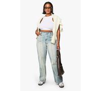 boohoo Women's Plus Bleach Wash Cut & Spliced Bum Detail Jeans | Size: 16