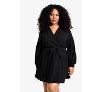 boohoo Women's Plus Blouson Sleeve Mini Wrap Dress in Black | Size: 26