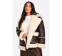 boohoo Women's Plus Borg Trim Jacket in Chocolate | Size: 22