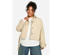 boohoo Women's Plus Boucle Wool Look Short Trench Coat in Stone | Size: 28