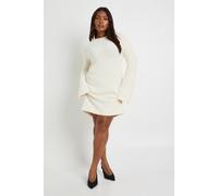 boohoo Women's Plus Bow Back Detail Super Soft Knitted Dress in Ivory | Size: 24/26