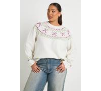boohoo Women's Plus Bow Fairisle Jumper in Ivory | Size: 24/26