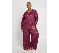 boohoo Women's Plus Bow Print Long Sleeve Shirt & Trouser Pyjama Set in Burgundy | Size: 26