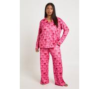 boohoo Women's Plus Bow Print Long Sleeve & Trouser Pj Set in Pink | Size: 22