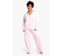 boohoo Women's Plus Bow Stripe Print Long Sleeve & Trouser Pj Set in Pink | Size: 16