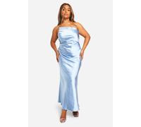 boohoo Women's Plus Bridesmaid Satin Asymmetric Maxi Dress in Blue | Size: 28