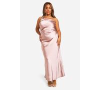 boohoo Women's Plus Bridesmaid Satin Asymmetric Maxi Dress in Mink | Size: 26