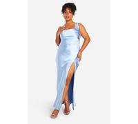 boohoo Women's Plus Bridesmaid Satin Square Neck Maxi Dress in Blue | Size: 18