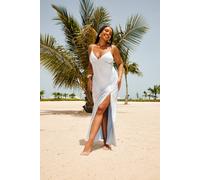 boohoo Women's Plus Bridesmaid Satin Strappy Maxi Dress in Blue | Size: 18