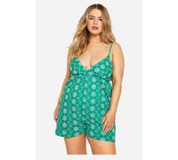 boohoo Women's Plus Broderie Contrast Playsuit in Green | Size: 26